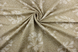  The Waverly© Flower Spray in Oatmeal is a unique multi-purpose fabric featuring a batik floral design in oatmeal and cream colors.  It can be used for several different statement projects including window accents (drapery, curtains and swags), toss pillows, headboards, bed skirts, duvet covers and light upholstery. 