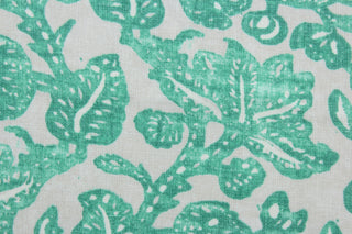 The Robert Allen© Floral in Green is a multipurpose fabric perfect for your home décor needs. Featuring a beautiful floral vine pattern in shades of green and pale ivory, this fabric is designed to be soil and stain resistant to keep your home clean and looking stylish.  It can be used for several different statement projects including window accents (drapery, curtains and swags), toss pillows, headboards, bed skirts, duvet covers and upholstery. 