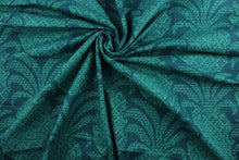 Load image into Gallery viewer, The Robert Allen© Colony Club in Marrakech Green features a large, multipurpose pineapple print on a dark blue green background.  It&#39;s made of durable fabric, boasting 30,000 double rubs that resists wear and tear.  It can be used for several different statement projects including window accents (drapery, curtains and swags), toss pillows, headboards, bed skirts, duvet covers and upholstery. 
