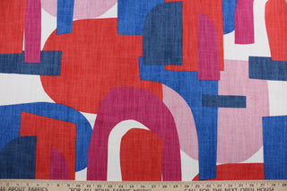 The Robert Allen© Schiele Arch in High Noon is the perfect combination of form and function. This multi-purpose contemporary print is made with a blend of red, blue, dusty rose, violet red and white, delivering a unique aesthetic to your home.  Offering 65,000 double rubs, this fabric offers superior durability.  It can be used for several different statement projects including window accents (drapery, curtains and swags), toss pillows, headboards, bed skirts, duvet covers, upholstery, and more.