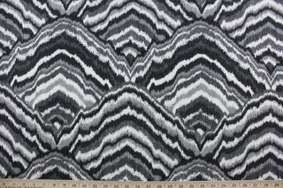 The Robert Allen© Agate multiuse fabric features a stylish abstract pattern, available in a black, gray and white color palette. It's ultra-durable, offering 100,000 double rubs and is soil and stain resistant for added convenience.  Perfect for window treatments (draperies, valances, curtains, and swags), upholstery, bed skirts, duvet covers, pillow shams and accent pillows.  