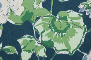  The Robert Allen© Mirador Morn in Lagoon is a multipurpose fabric with a beautiful combination of floral print, shades of green, cornflower blue, alabaster, and white on a lagoon background.  Perfect for window treatments (draperies, valances, curtains, and swags), upholstery, bed skirts, duvet covers, pillow shams and accent pillows.  