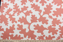 Load image into Gallery viewer, The Robert Allen© Bruno in Coral is the perfect addition to any room. The multipurpose fabric offers an abstract print in a coral and white colorway for a bold, eye-catching look.  Perfect for window treatments (draperies, valances, curtains, and swags), upholstery, bed skirts, duvet covers, pillow shams and accent pillows.  

