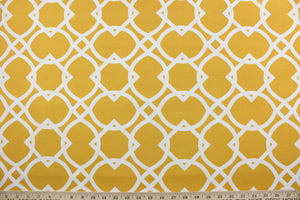 This multipurpose fabric features a bright geometric print in yellow and white, and is both stain and water resistant.  Best of all, it adds a pop of color to your outdoor living area.  Perfect for porches, patios and pool side.  Uses include toss pillows, cushions, upholstery, umbrellas, tote bags and more. 