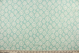 Robert Allen© Mimosa is a stunning linen blend fabric that features an ikat diamond design.  The versatile fabric is presented in aqua and ivory, allowing you to bring your decorating dreams to life.  It can be used for several different statement projects including window accents (drapery, curtains and swags), toss pillows, headboards, bed skirts, duvet covers and upholstery. 