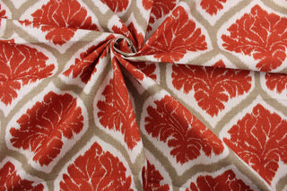 The Robert Allen© Ambrey fabric is a multipurpose floral medallion print in natural, russet, and ivory. The fabric is designed to be soil and stain resistant, allowing for long-lasting durability.  It can be used for several different statement projects including window accents (drapery, curtains and swags), toss pillows, headboards, bed skirts, duvet covers and upholstery. 