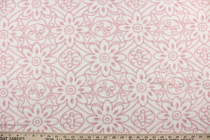 Expertly crafted, the Embroidered Grandfleur in Vanilla Cameo is an intricate floral embroidery in rose pink against an off white background, making a statement of elegance and sophistication.  Uses include drapery, pillows, light upholstery, table runners, bedding, headboards, home décor and apparel.  