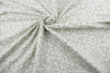 Load image into Gallery viewer, Expertly crafted, the Embroidered Grandfleur in White Shadow is an intricate floral embroidery in sage green against a white background, making a statement of elegance and sophistication.  Uses include drapery, pillows, light upholstery, table runners, bedding, headboards, home décor and apparel.  
