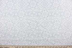 Expertly crafted, the Embroidered Grandfleur in Ivory Vapor is an intricate floral embroidery in powder blue against an ivory background, making a statement of elegance and sophistication.  Uses include drapery, pillows, light upholstery, table runners, bedding, headboards, home décor and apparel.  