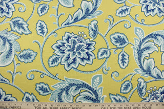 Robert Allen© McGivern in Blue/Yellow fabric offers a vibrant, multi-purpose floral vine print on a yellow background. The blue and white design is highlighted by a soil and stain repellant finish.  It can be used for several different statement projects including window accents (drapery, curtains and swags), toss pillows, headboards, bed skirts, duvet covers, upholstery, and more.