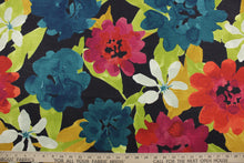 Load image into Gallery viewer, Robert Allen© Lush Floral in Berry is great for all types of uses. Its large floral print, featuring teal, black, red, orange, berry, green, white, and gold, makes it perfect for adding a pop of color to any space. This multipurpose fabric is designed to last with 30,000 double rubs. It can be used for several different statement projects including window accents (drapery, curtains and swags), toss pillows, headboards, bed skirts, duvet covers and upholstery. 
