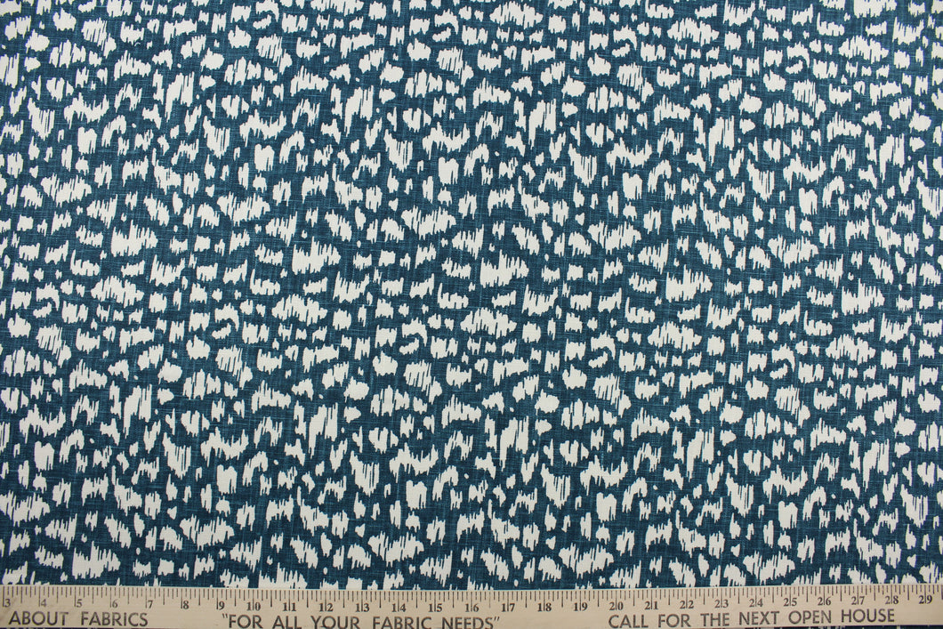 Duralee's Anka in Peacock fabric is a stylish, multi-purpose fabric featuring a stunning peacock blue and off-white pattern.  With soil and stain repellent properties, this fabric is perfect for your home décor needs.  It can be used for several different statement projects including window accents (drapery, curtains and swags), toss pillows, headboards, bed skirts, duvet covers, upholstery, and more.