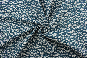 Duralee's Anka in Peacock fabric is a stylish, multi-purpose fabric featuring a stunning peacock blue and off-white pattern.  With soil and stain repellent properties, this fabric is perfect for your home décor needs.  It can be used for several different statement projects including window accents (drapery, curtains and swags), toss pillows, headboards, bed skirts, duvet covers, upholstery, and more.