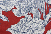 Load image into Gallery viewer, The Robert Allen© Tweedbank in Maroon is perfect for any space - its multipurpose design makes it highly versatile.  This printed fabric features flowering branches and peacocks in maroon, indigo, and ivory.  Plus, its soil and stain repellant finish makes it easy to maintain.  It can be used for several different statement projects including window accents (drapery, curtains and swags), toss pillows, headboards, bed skirts, duvet covers, upholstery, and more.
