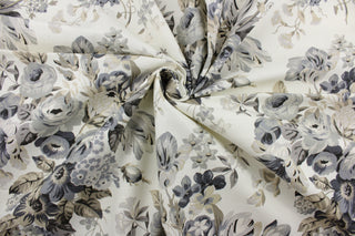 This Robert Allen© Medley Blooms in Pewter is the perfect balance of form and function. The beautiful floral print in shades of pewter against a cream background will bring a timeless elegance to your décor. Crafted with soil and stain repellant fabric, this multipurpose fabric will keep your décor looking fresh and beautiful through years of use. 