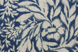 The Robert Allen© Indiki Blooms in Indigo fabric is perfect for multipurpose use, featuring a unique floral print that blends the indigo and natural colorways.  Made from highly durable cotton, this fabric offers up to 100,000 double rubs.  It can be used for several different statement projects including window accents (drapery, curtains and swags), toss pillows, headboards, bed skirts, duvet covers, upholstery, and more.