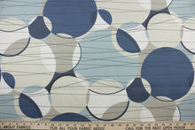 Load image into Gallery viewer, Covington© Ukito in Harbor is a versatile fabric with a contemporary print featuring shades of blue, black, light teal, and creams.  With an impressive 50,000 double rub count, this multipurpose fabric is durable and perfect for any project.  The fabric is perfect for window accents (draperies, valances, curtains and swags) cornice boards, accent pillows, bedding, headboards, cushions, ottomans, slipcovers and upholstery.  

