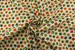  Sweets n Treats in Cream is the perfect fabric for any celebration with its festive party-themed design. Featuring presents, party hats, cupcakes, balloons, candles, and flowers in vibrant colors of green, orange, red, brown, and set on a cream background, this quilting fabric will add a touch of fun and whimsy to any project. Great for quilting projects, apparel, and home décor.