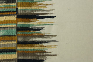 multipurpose design allows for endless possibilities, while the modern linear embroidery adds a touch of sophistication. The gold, light teal, black, gray, and taupe accents stand out against the cream background. With 51,000 double rubs, this fabric is durable and practical. It is perfect for window treatments (draperies, valances, curtains, and swags), bed skirts, duvet covers, light upholstery, pillow shams and accent pillows.&nbsp;&nbsp;