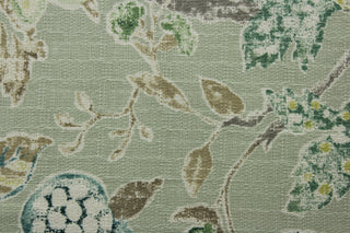 Romolo in Mist is a versatile, medium weight fabric with a beautiful Jacobean floral print. Its 2-way slub duck cloth construction adds texture and depth. Featuring shades of green, blue, taupe, and white, this fabric is both stylish and functional. With soil and stain repellent properties and 15,000 double rubs, it is perfect for any project or space.&nbsp;