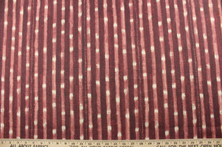  Expertly designed for versatile use, P/Kaufmann© Dalian in Clavet is a must-have for any stylish home. With a modern striped print in elegant shades of burgundy and beige with a soil and stain repellant finish. Perfect for window accents (draperies, valances, curtains and swags) cornice boards, accent pillows, bedding, headboards, cushions, ottomans, slipcovers and light duty upholstery. <span data-mce-fragment="1">&nbsp;</span>