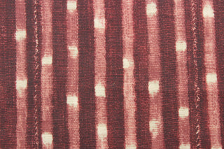  Expertly designed for versatile use, P/Kaufmann© Dalian in Clavet is a must-have for any stylish home. With a modern striped print in elegant shades of burgundy and beige with a soil and stain repellant finish. Perfect for window accents (draperies, valances, curtains and swags) cornice boards, accent pillows, bedding, headboards, cushions, ottomans, slipcovers and light duty upholstery. <span data-mce-fragment="1">&nbsp;</span>