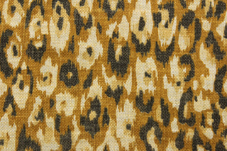  Its honey gold and flint leopard print adds a touch of elegance to the natural linen background. With 30,000 double rubs, this fabric provides both comfort and durability. <span style="font-size: 0.875rem;">The multipurpose fabric is perfect for window accents (draperies, valances, curtains and swags) cornice boards, accent pillows, bedding, headboards, cushions, ottomans, slipcovers and upholstery. </span><span style="font-size: 0.875rem;" data-mce-fragment="1">&nbsp;</span>