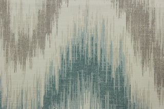  Introducing the P Kaufmann© Leelo in Geyser - a multipurpose fabric with a stunning blue, green, light brown and off white printed ikat design. The versatile fabric is perfect for window accents (draperies, valances, curtains and swags) cornice boards, accent pillows, bedding, headboards, cushions, ottomans, slipcovers and upholstery. <span data-mce-fragment="1">&nbsp;</span>