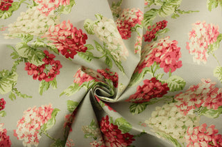  large floral print brings a touch of elegance to any setting, while the red, pink, green, and cream colors pop against the light grey background. With 51,000 double rubs, this fabric is built to last and withstand the elements. Great for<span data-mce-fragment="1">&nbsp;cushions, tablecloths, upholstery projects, decorative pillows and craft projects.&nbsp; Recommended to store away when not in use.</span>