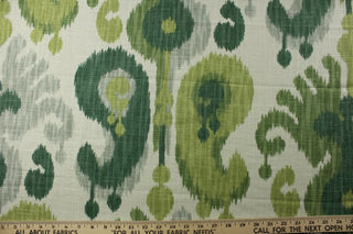  <span data-mce-fragment="1">Experience the versatility of P Kaufmann© Salma in Meadow. This vibrant linen blend features an ikat design in shades of green and light alabaster white. Its soil and stain repellent properties provide long-lasting durability, with 15,000 double rubs. The versatile fabric is perfect for window accents (draperies, valances, curtains and swags) cornice boards, accent pillows, bedding, headboards, cushions, ottomans, slipcovers and upholstery.</span>