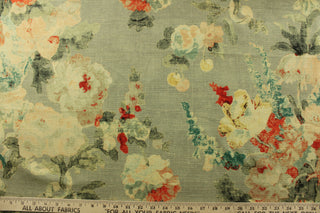  This multipurpose floral cotton print by P/Kaufmann© features a sage background with accents of dark green, red, creams, and hints of teal. A perfect addition to any décor, its versatile design adds a touch of elegance and warmth to any space. Great for window accents (draperies, valances, curtains and swags) cornice boards, accent pillows, bedding, headboards, cushions, ottomans, slipcovers and light duty upholstery. <span data-mce-fragment="1">&nbsp;</span>