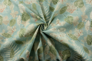  PK Lifestyles© Outdoor Farm House Leaf in Mist features a printed leaf design with shades of blue, green, coral, and white, providing a refreshing and calming feel to any space. Made with durability in mind, it boasts a rating of 51,000 double rubs, ensuring long-lasting use.&nbsp; Great for<span data-mce-fragment="1">&nbsp;cushions, tablecloths, upholstery projects, decorative pillows and craft projects.&nbsp; Recommended to store away when not in use.</span>
