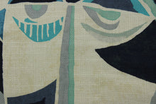 Load image into Gallery viewer, This P Kaufmann© About Face in Twilight, boasts a versatile design with geometric abstract faces in black, slate gray, turquoise, navy blue, gray, teal, and white. Perfect for any project, it adds a modern touch to any space. Great for window accents (draperies, valances, curtains and swags) cornice boards, accent pillows, bedding, headboards, cushions, ottomans, slipcovers and upholstery. &lt;span data-mce-fragment=&quot;1&quot;&gt;&nbsp;&lt;/span&gt;
