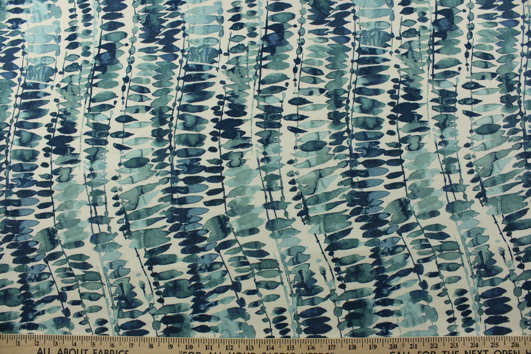 Perfect for porches and patios, PK Lifestyles© Outdoor Watermark in Aquatic features a stunning watercolor print in shades of blue on a crisp white background.  Its water repellant fabric is also stain, mildew, and UV resistant, ensuring long-lasting durability with 51,000 double rubs.  Great for<span data-mce-fragment=