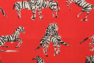 Experience the perfect blend of style and durability with PK Lifestyles© Novogratz Outdoor Zebra in Red.&nbsp; This beautifully designed fabric features elegant black, white, and gray zebras on a stunning red background.&nbsp; With a remarkable 33,000 double rubs, it's built to last.&nbsp; Great for<span data-mce-fragment="1">&nbsp;cushions, tablecloths, upholstery projects, decorative pillows and craft projects.&nbsp; Recommended to store away when not in use.</span>