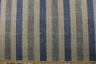 The multi-colored stripes in denim blue, grey, and light beige add a touch of versatility to any outdoor space. With 9,000 double rubs, this durable and stylish fabric is perfect for adding a touch of elegance to any space. Plus, with 500 UV hours and water and stain resistant properties, it's great for lounge cushions, pool furniture, tablecloths, decorative pillows and upholstery projects. <span data-mce-fragment="1">Recommended to store away when not in use.</span>