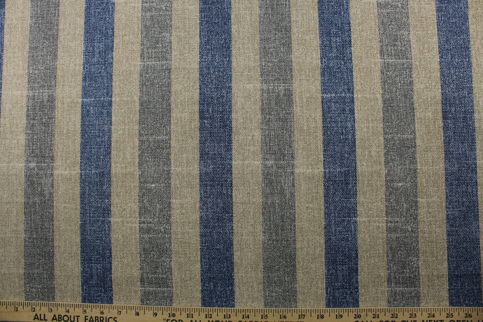 The multi-colored stripes in denim blue, grey, and light beige add a touch of versatility to any outdoor space. With 9,000 double rubs, this durable and stylish fabric is perfect for adding a touch of elegance to any space. Plus, with 500 UV hours and water and stain resistant properties, it's great for lounge cushions, pool furniture, tablecloths, decorative pillows and upholstery projects. <span data-mce-fragment=