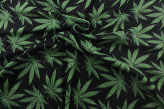 Cannabis Polar Fleece Fabric in Black