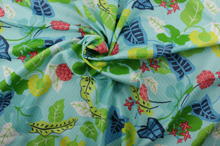 Robert Allen Baja Floral Indoor/Outdoor Matelassé Fabric in Turquoise