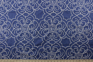 Duralee Tabriz Embroidered Floral in Lapis