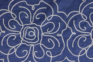 Duralee Tabriz Embroidered Floral in Lapis