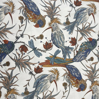Birds and Dragon Flies Quilting Fabric in White