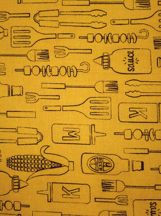 Henry Glass & Co. Peace, Love & BBQ Quilting Fabric in Mustard