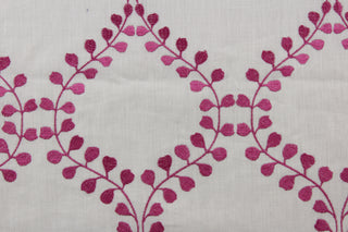 Robert Allen Winding Leaves Embroidered Fabric in Raspberry