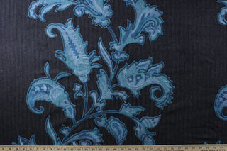 2 Yards ~ Beacon Hill Corded Vine Embroidered Fabric in Indigo