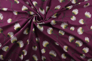 4 Yards ~ Feathery Leaves Embroidered Fabric in Plum