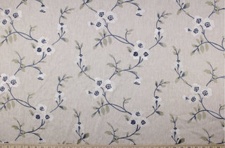 Posy Embroidered Fabric in Lake