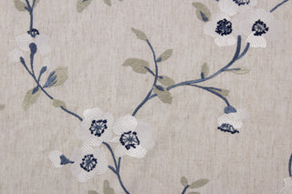 Posy Embroidered Fabric in Lake