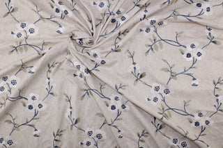 Posy Embroidered Fabric in Lake