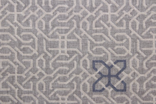 Bailey & Griffin Manchu Fret Chinoiserie Fabric in Pewter